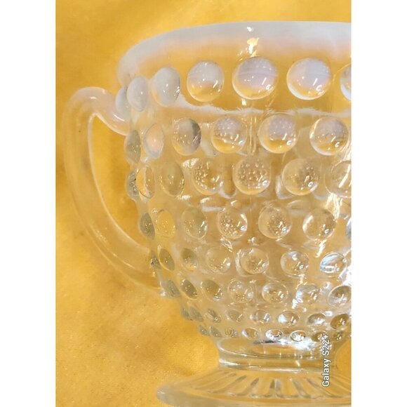 Anchor Hocking MOONSTONE Opalescent Hobnail Glass Sugar Bowl With Double Handles - Picture 8 of 16